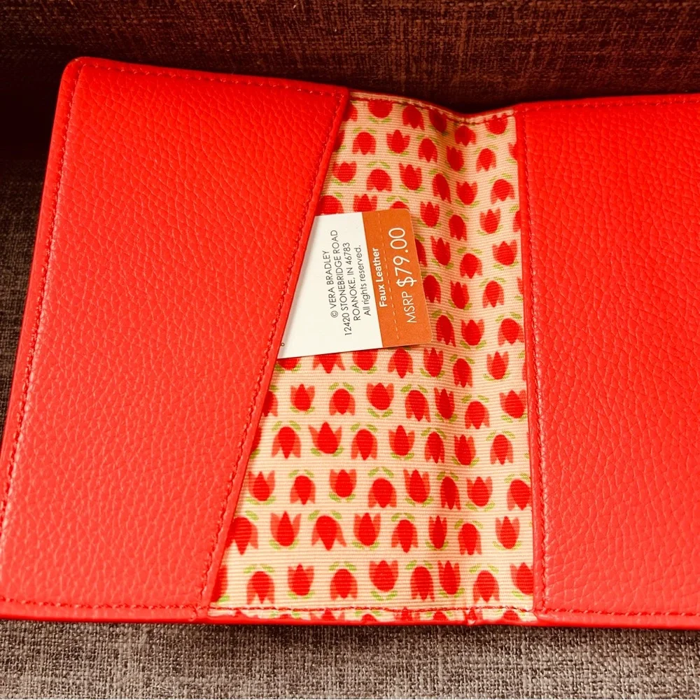NWT Vera Bradley Cayenne Faux Leather Passport Cover.  Coral with tulip lining.